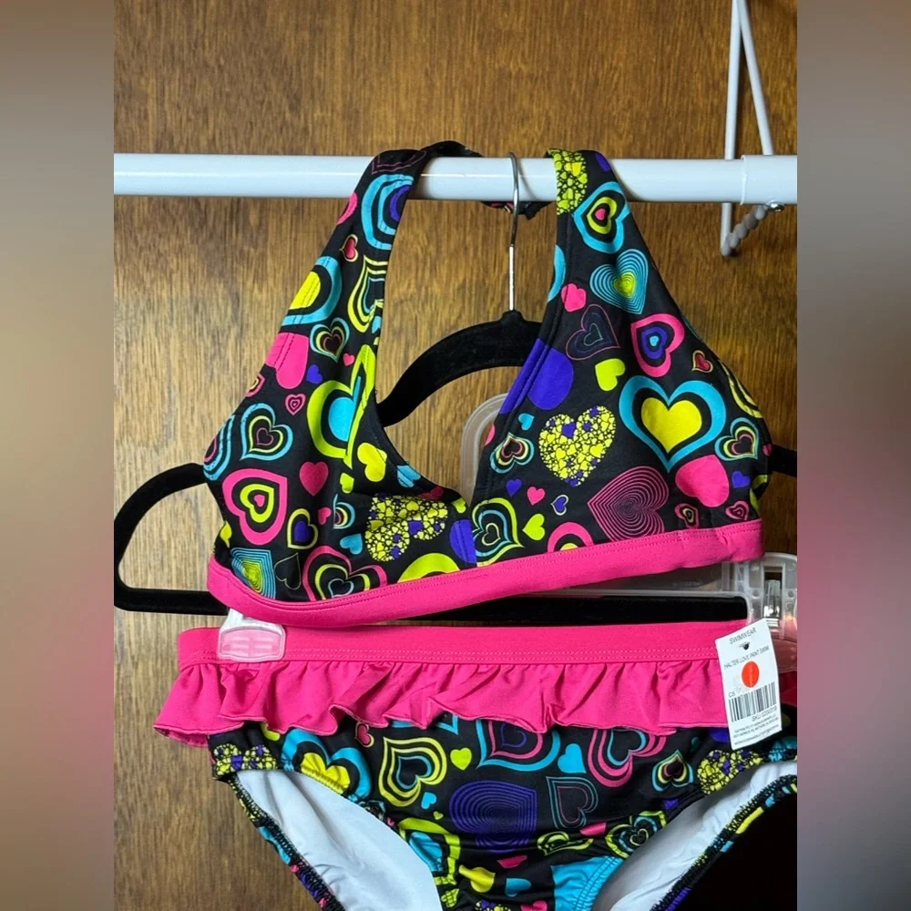 2 Girls Extremely Me‎ Colorful Heart Print Bikinis - 10/12 & 14/16